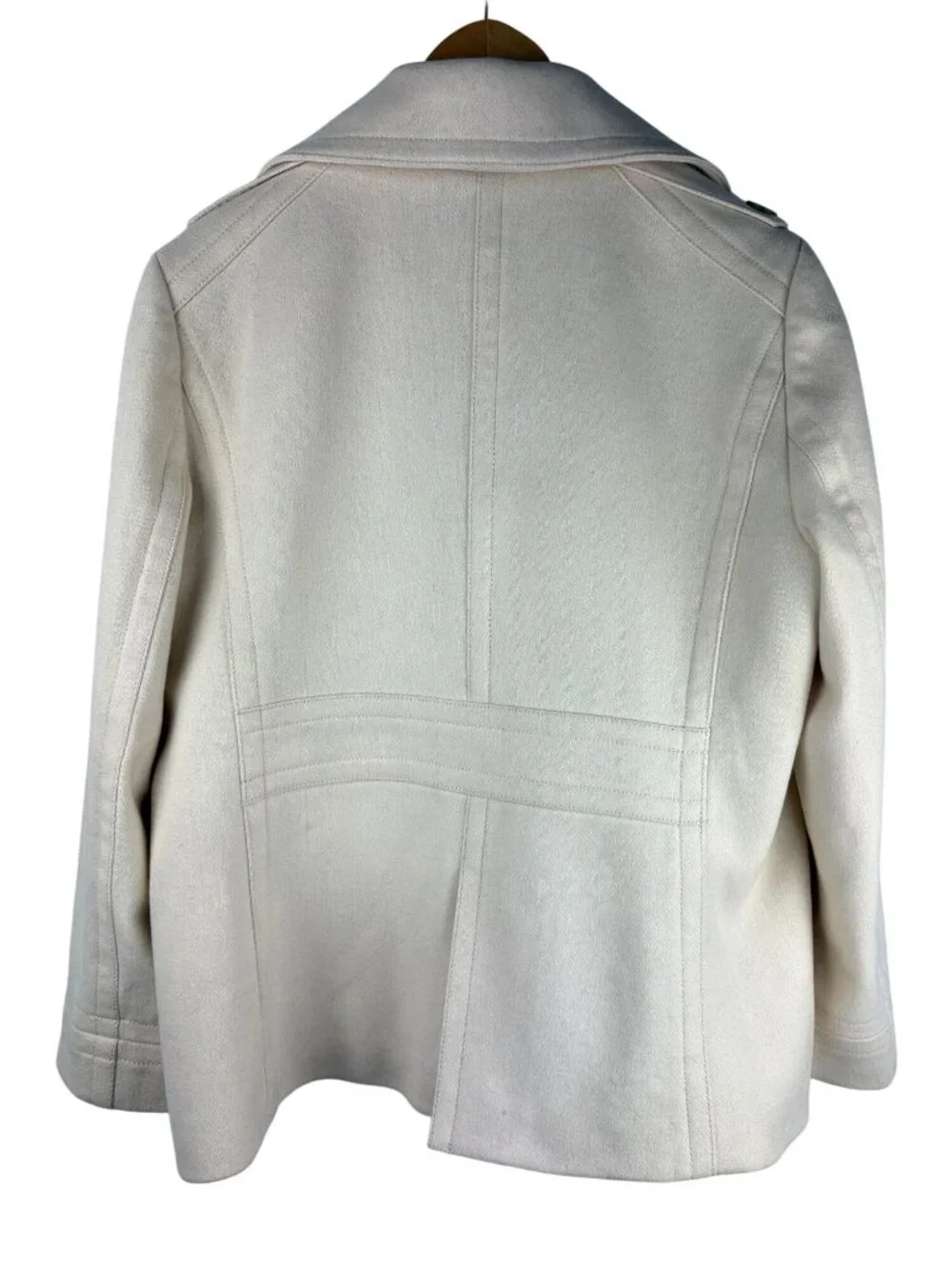 J. Crew Double-Breasted Satin Lined Cream Wool Peacoat Women's Size 8 - Picture 7 of 11